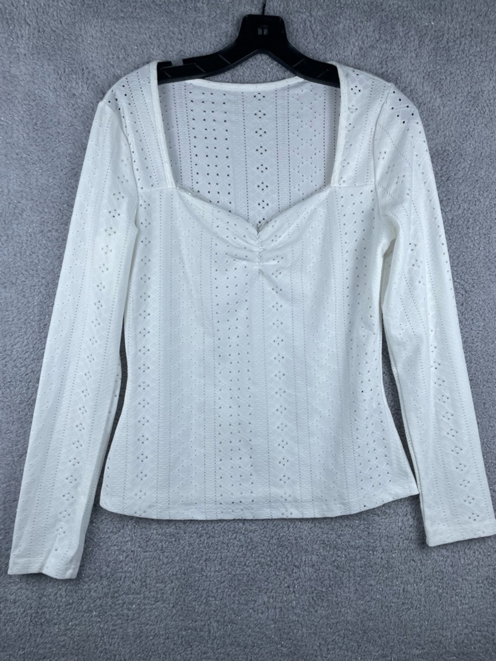 SHEIN White Eyelet Square-Neck Long Sleeve Top